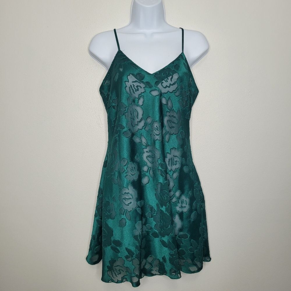 Vintage Victoria's Secret gold label green semi-sheer bow back lace up size med
